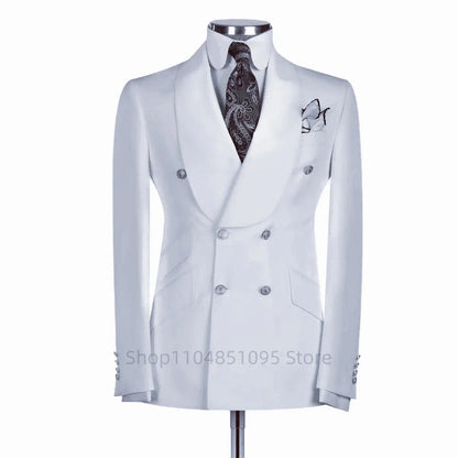 Formal Men Suit Jacket Slim Fit Navy Blue Long Sleeve Shawl Lapel Double Breasted Blazer Business One Coat Work Office Jacket