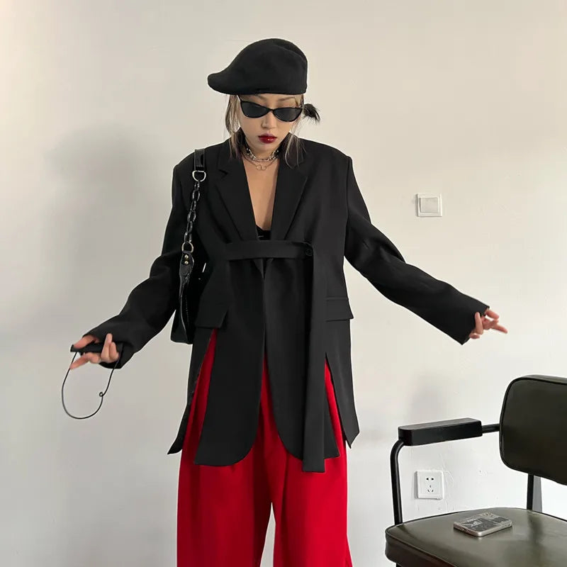 Spring Autumn New Women Blazer Niche Design Split Hem Ribbon Elegant Casual Fashion Chic Jacket High-end Trend Coat HK17058