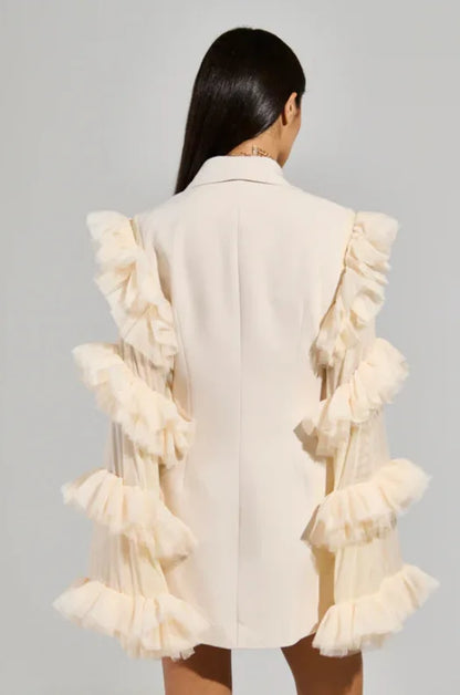 Spring Autumn New Women Blazer Double Breasted Ruffled Long Sleeve Patchwork Slim Fit Elegant Fashion Trendy Jacket HK13405