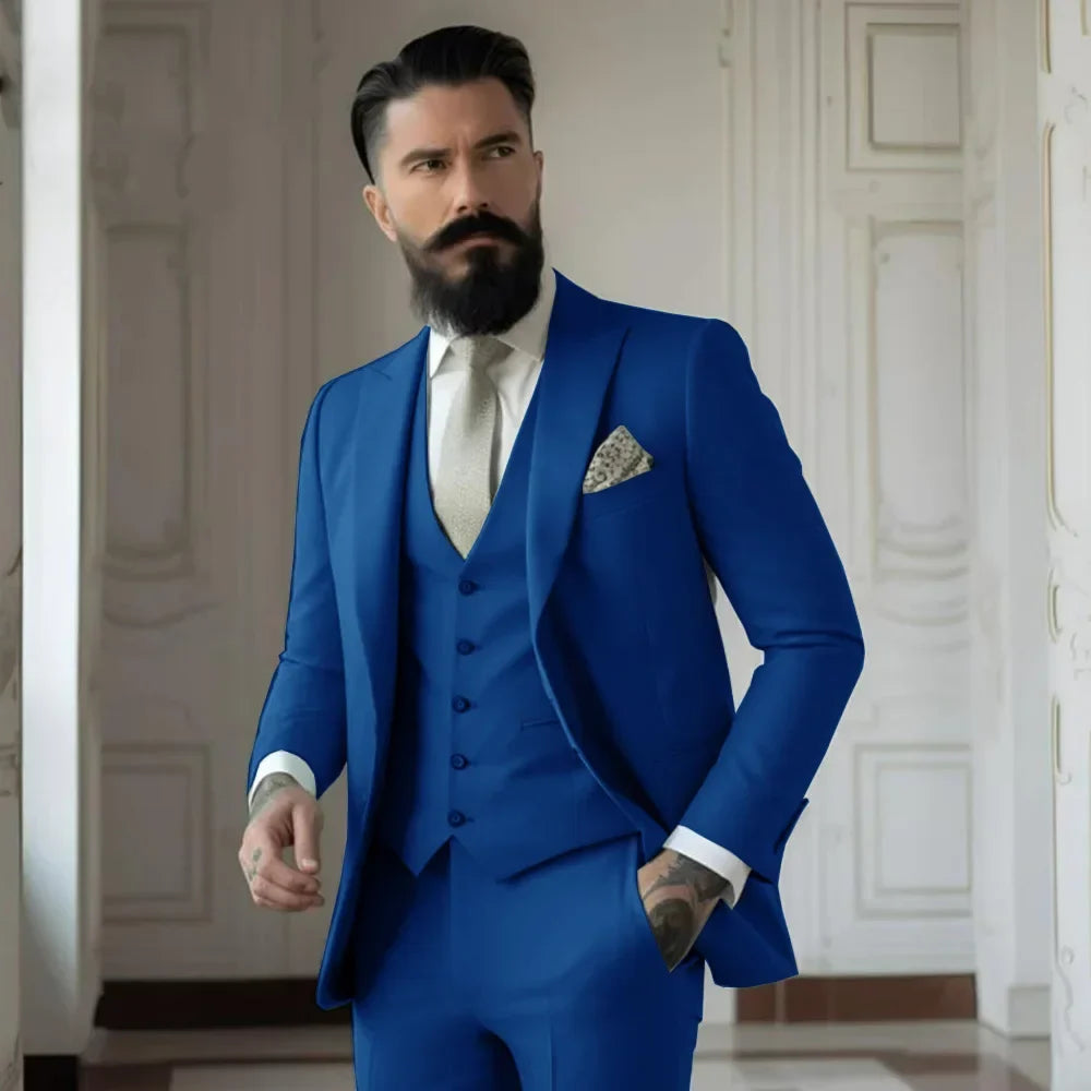 Men's Full 3 piece Single-breasted Elegant Fashion Slim Design Comfortable Commuter Wedding Dress Custom Man Suit for Men