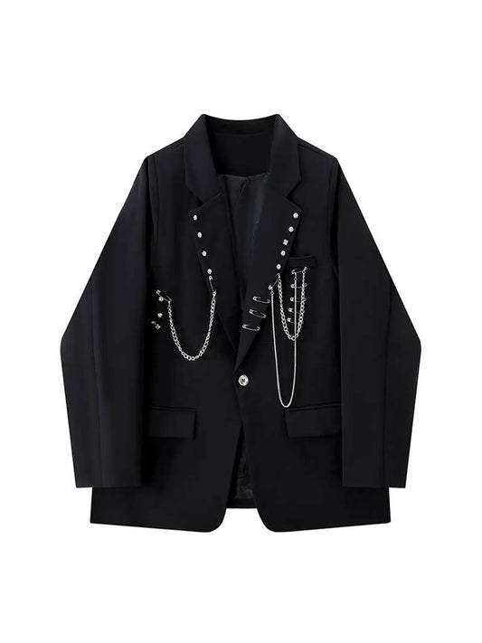 Women Black Gothic Blazer Jacket Vintage Autumn Suit Coat Harajuku Oversize Long Sleeve Outerwear Y2k Emo 2000s Stylish Clothes