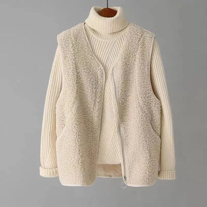 Women Fashion Large Size 4XL Vest Tops Coat Korean Female Waistcoat Jackets Autumn Winter Ladies Lamb Wool Sleeveless Outerwear