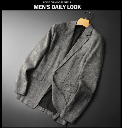 Spring Autumn Classic Checkered Suit Jacket Men Slim Fit Casual Business Office Uniform Formal Jacket Wedding Groom Men Blazers