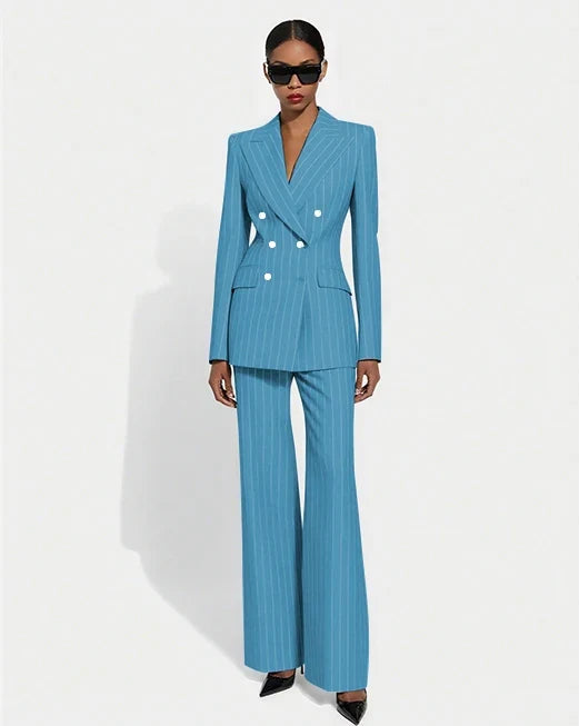 Black Stripe Double Breasted Women Blazer Sets Fashion Slim Pants Suits Custom Made Clothing