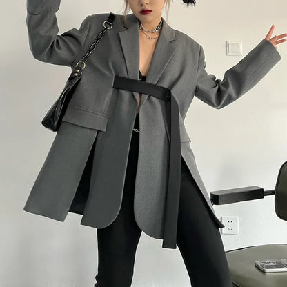 Spring Autumn New Women Blazer Niche Design Split Hem Ribbon Elegant Casual Fashion Chic Jacket High-end Trend Coat HK17058