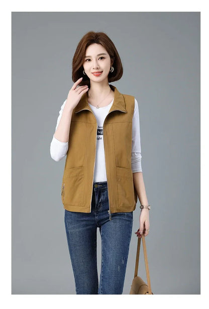 Spring Autumn Women's Vest Jacket Coats 2025 New Solid Sleeveless Jacket Female Waistcoat Casual Tops Outerwear Chaleco Mujer