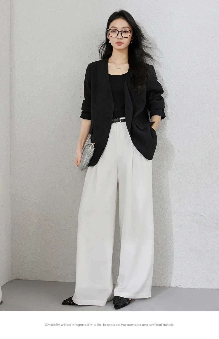 Women's Black Blazer New Autumn 2026 V-neck Loose-fit Casual Office Lady Tailored Coat Fall Fashion Elegant Jackets A0511