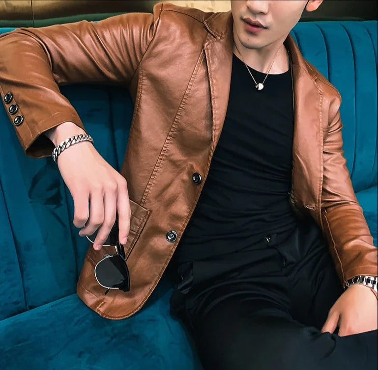 Coat Korean Style Male Leather Blazer Single Breasted Spring Clothes Men's Suit Jackets Luxury Designer High Quality Simple New