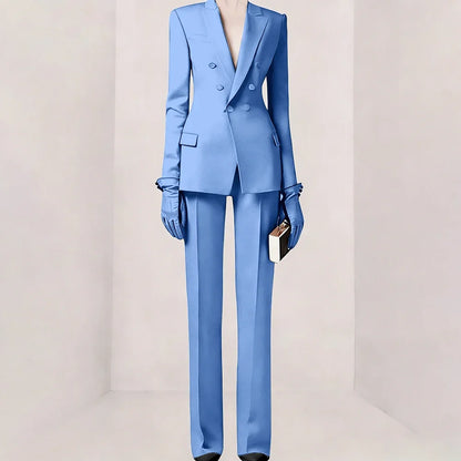 Purple Women Suit Double-breasted Peaked Lapel Two Pieces(Jacket+Pants) Modern Fashion Slim Business Office Lady Set Custom