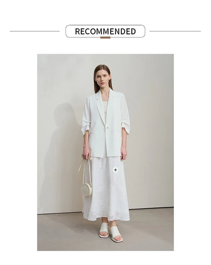 Minimalist Women's Blazer Mujer 2025 Autumn New Solid Loose Seven-quarter Sleeve Lapel Button Commuter Suit Jacket 12512019