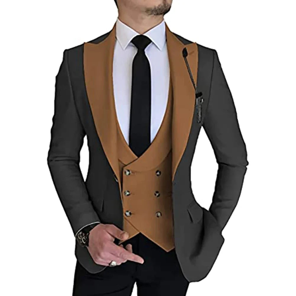 Groom suits Wear Party Wedding and Business Prom suits Slim Fit Peak Lapel Suit 3 Piece (Jacket +Vest+ Pants) Costume Homme