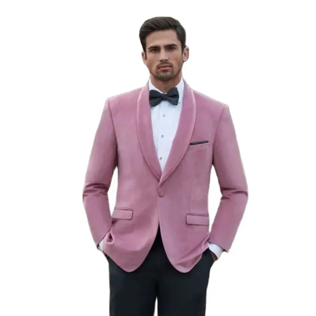 Wedding Suits for Men Blazer Terno Single Breasted Shawl Lapel Costume Formal Elegant Wedding Pink Jacket Black Pants 2 Piece