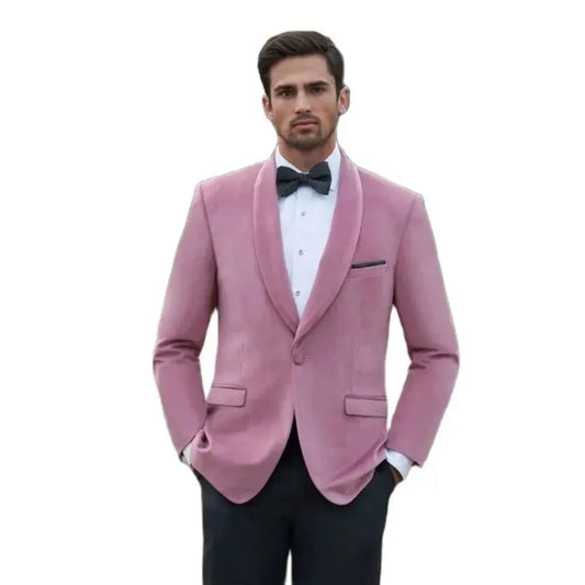 Wedding Suits for Men Blazer Terno Single Breasted Shawl Lapel Costume Formal Elegant Wedding Pink Jacket Black Pants 2 Piece