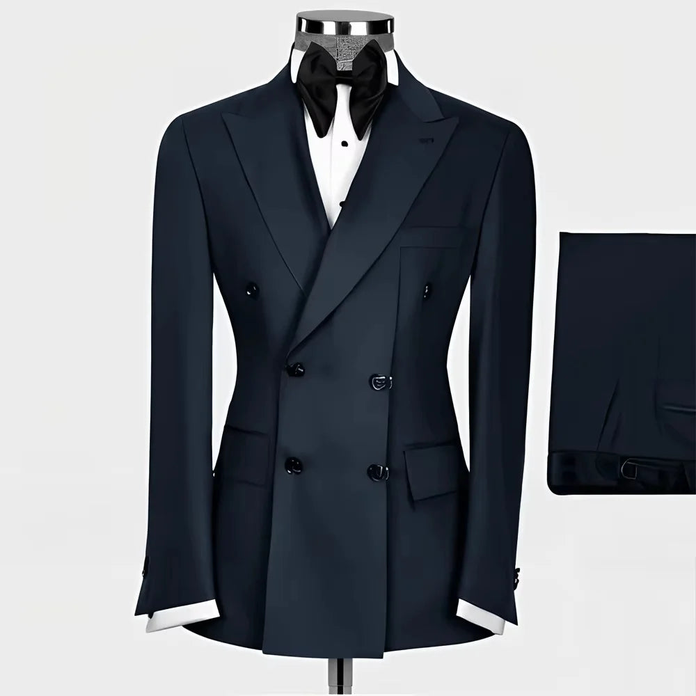 New Style Men Double Breasted Suits 2 Pieces Slim Fit Wedding Tuxedo Set Formal Blazer with Pants Prom Party Groom Office Wear