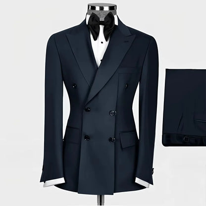 New Style Men Double Breasted Suits 2 Pieces Slim Fit Wedding Tuxedo Set Formal Blazer with Pants Prom Party Groom Office Wear