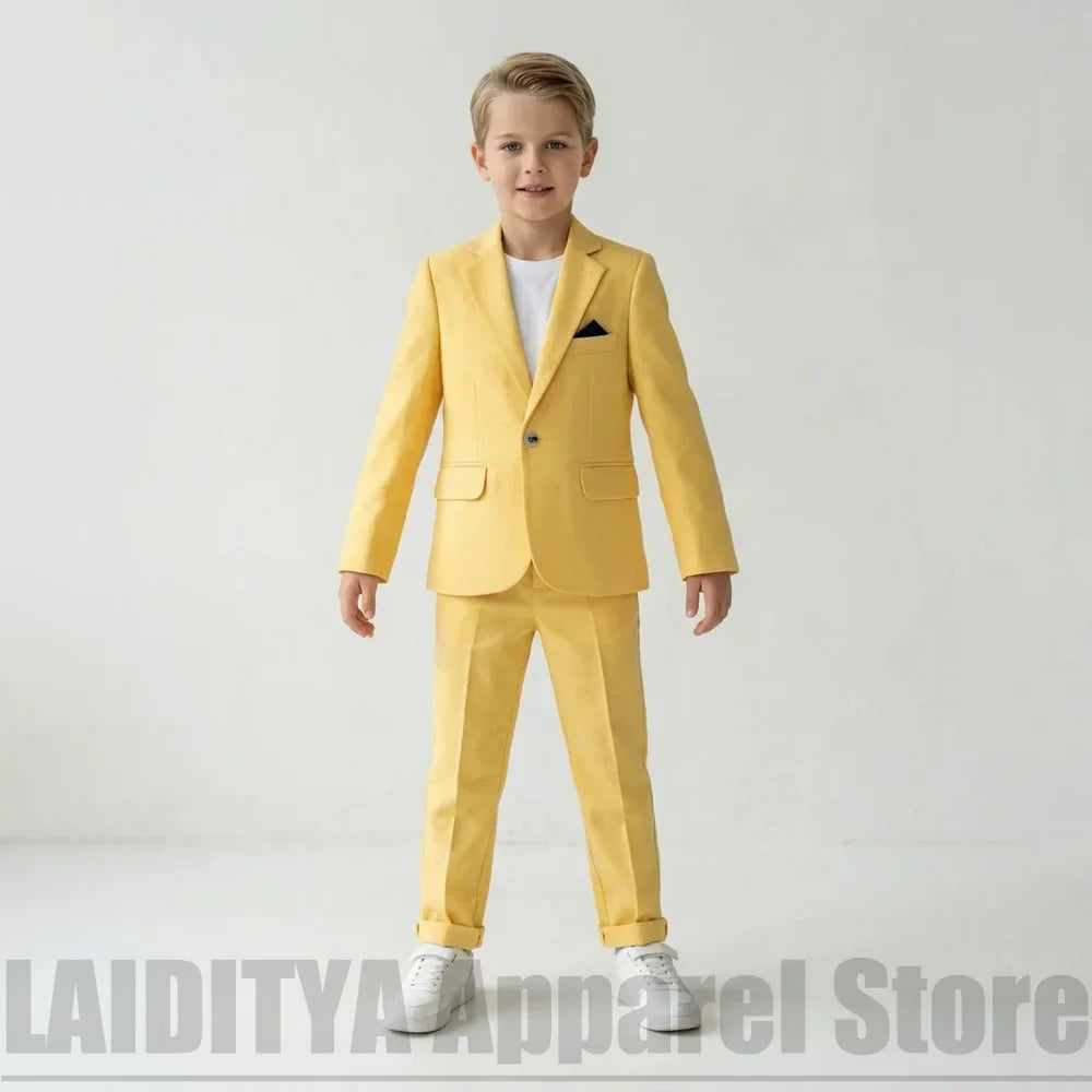 Chic Boys Single Button Two Piece Suit Fashion Notched Lapel Kids Casual Wedding Birthday Daily Formal Outfit (Blazer+Pants)