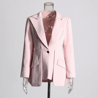 Spring Autumn New Women Blazer Back Hollow Out Waist Cinching Slim Fit Solid Color French Elegant Fashion Tide Coat HK17101