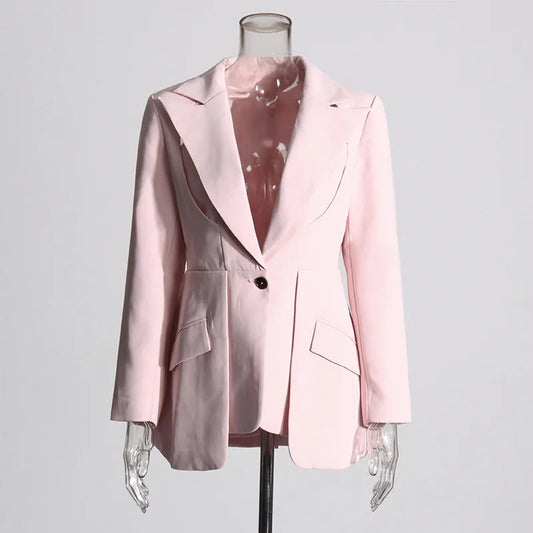 Spring Autumn New Women Blazer Back Hollow Out Waist Cinching Slim Fit Solid Color French Elegant Fashion Tide Coat HK17101