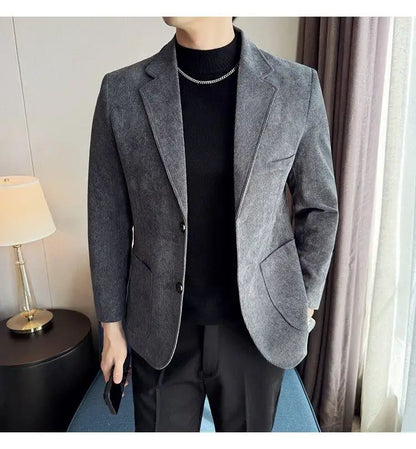 Men's Corduroy Blazer Single Breasted Smart Casual Wedding Jacket