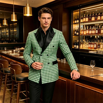 Men's Checkered Double Breasted Blazer Tailored Slim Fit Formal Jacket For Wedding Groom Cocktail Event Prom Dinner Party Coat