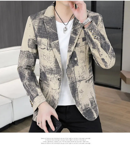 Blazer Men's Business Gentleman Wedding Fashion Versatile Trendsetter Comfortable To Wear Best Man Print Slim and Casual Blazer