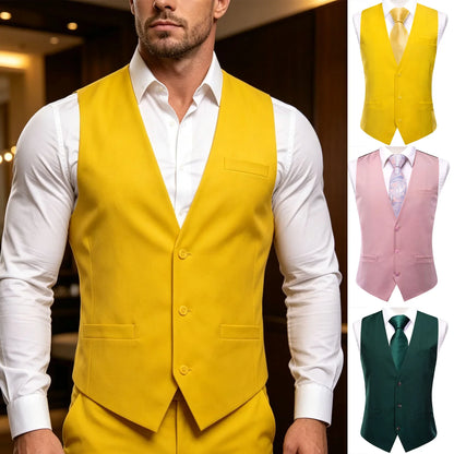 Men's Solid Color V-Neck Suit Vest for Weddings and Evening Events