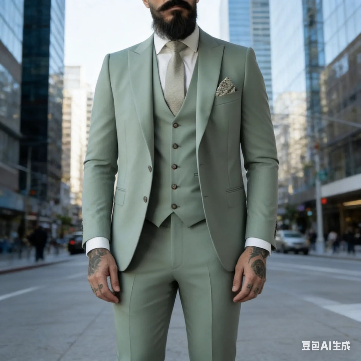 Green Men's Slim Fit 3 Piece Suits (Jacket+Vest+Pant) Wedding Groom Tuxedos Prom Formal Male Party Blazers
