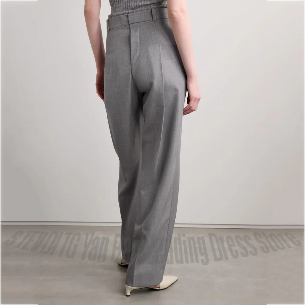 Chic Grey Women Suit Solid Regular Fitted Peaked Lapel High Quality Business Femal Outfit Office Work Formal Suit Set Two Pieces
