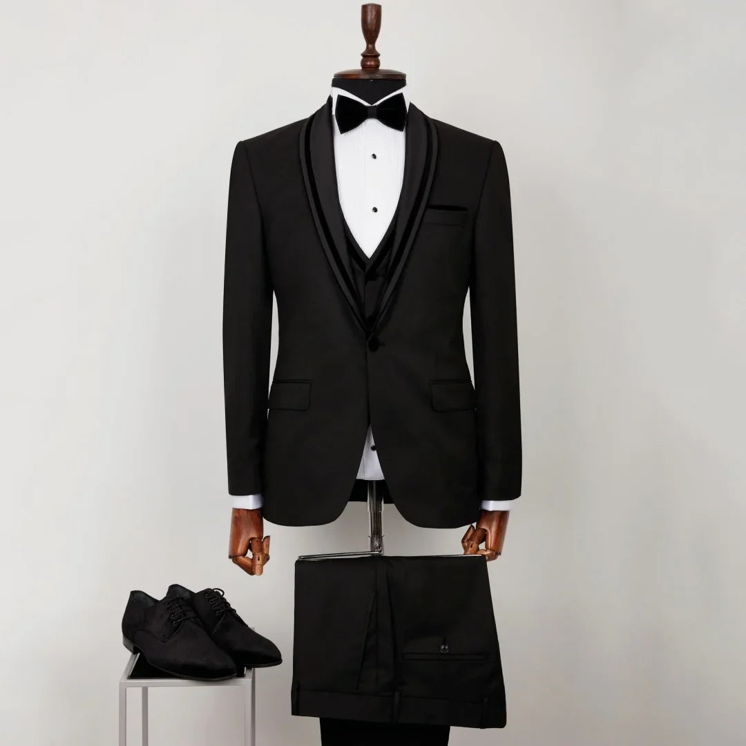 Men Suit 3 Pieces Black Single Button With Lapel For Wedding Banquet Birthday Party Business Work Daily Jacket Vest With Pants