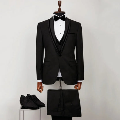 Men Suit 3 Pieces Black Single Button With Lapel For Wedding Banquet Birthday Party Business Work Daily Jacket Vest With Pants