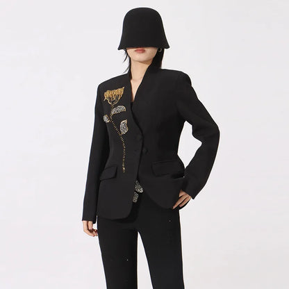 Spring Autumn New Women Blazer V-neck Single Breasted Beaded Flower High-End Slim Fit Elegant Fashion Tide Ins Coat HK16437