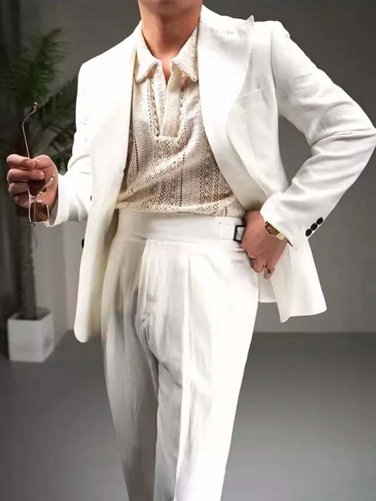 Men's Cotton Linen Two-Piece Suit Set – Slim Fit Business & Wedding