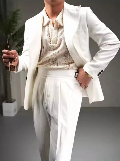 Men's Cotton Linen Two-Piece Suit Set – Slim Fit Business & Wedding