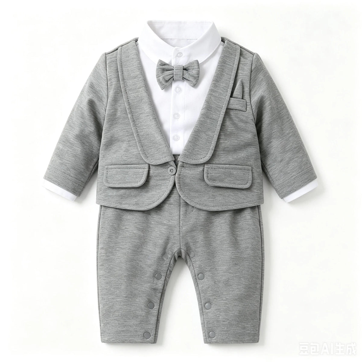 Toddler Baby Boy Black Tuxedo Romper Suit Fake Blazer Long Sleeve Jumpsuit With Bow Tie Wedding Baptism Gentleman Formal Outfit