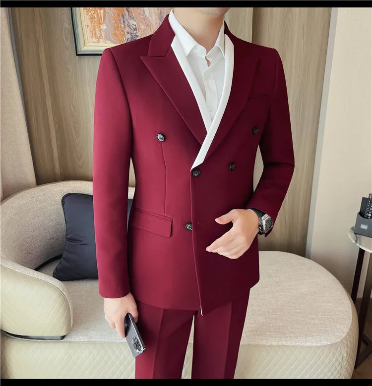 British Style Double Breasted Formal Suit Jacket Men High Quality Slim Casual Business Blazers Wedding Banquet Party Coats 2025