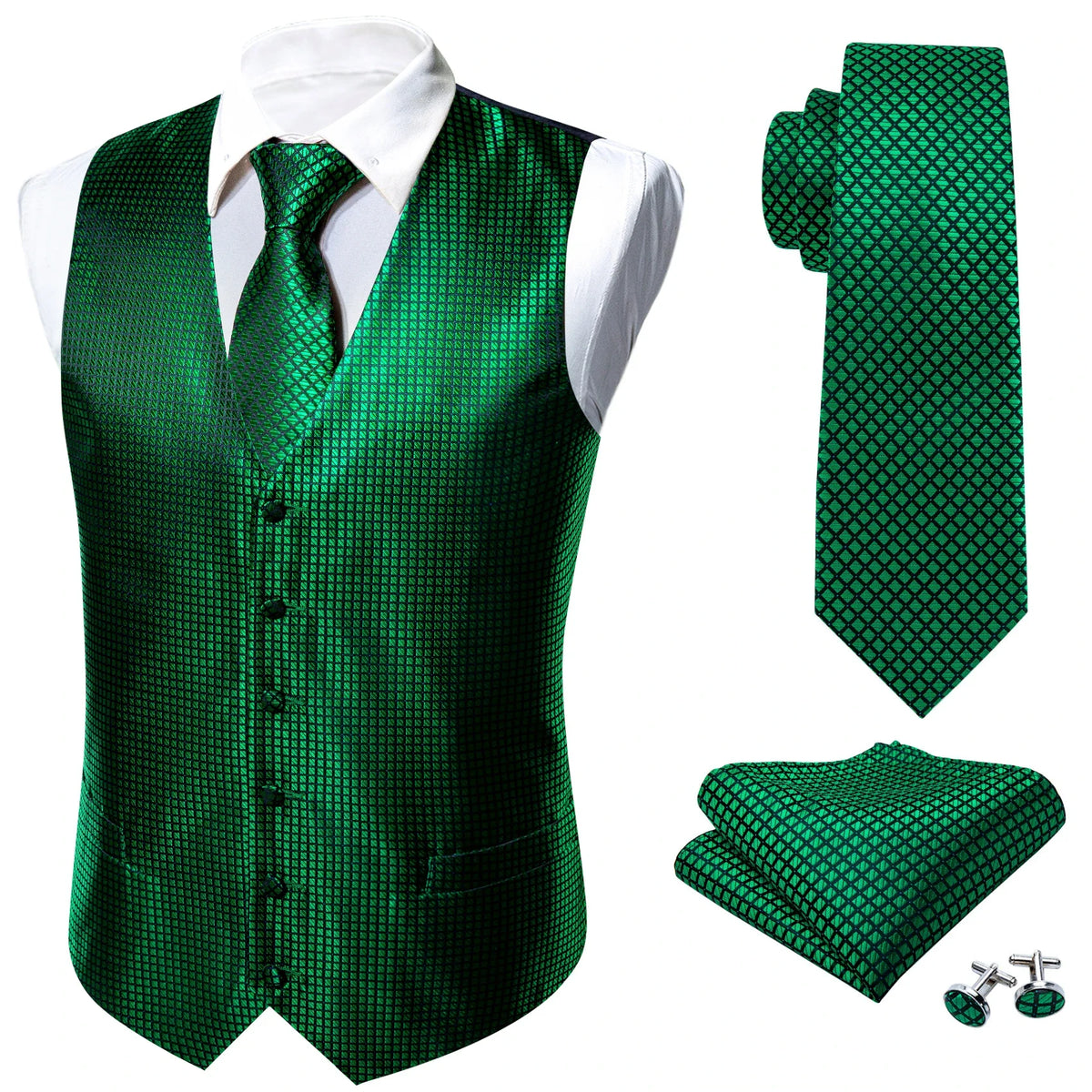Men's Plaid & Paisley Vest with Pocket Square — Slim Fit Wedding Waistcoat for Men