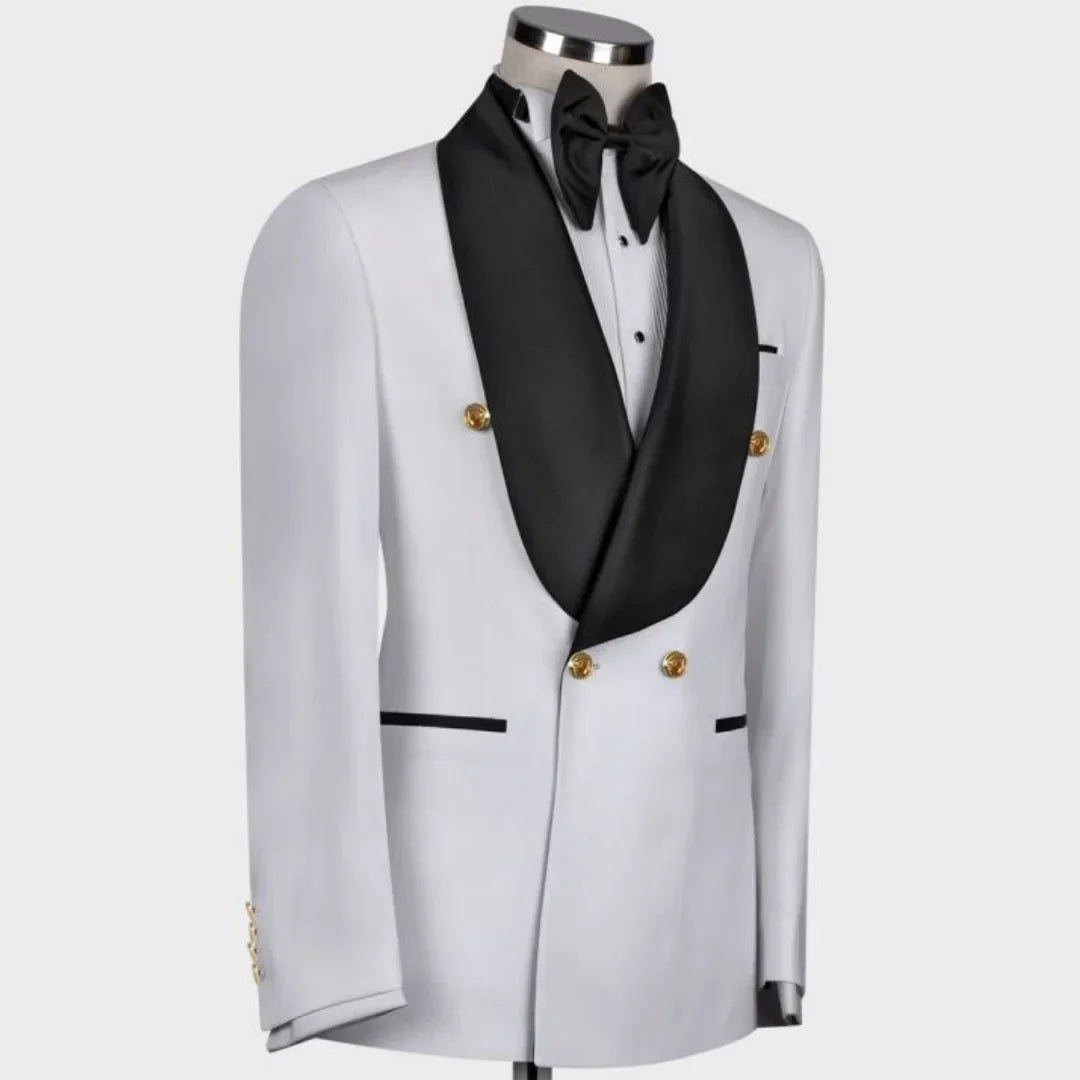 Men Suit 2 Pieces Black Double Button With Lapel Gold Button For Wedding Banquet Party Work Office Business Jacket With Pants