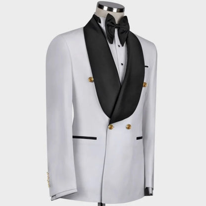 Men Suit 2 Pieces Black Double Button With Lapel Gold Button For Wedding Banquet Party Work Office Business Jacket With Pants