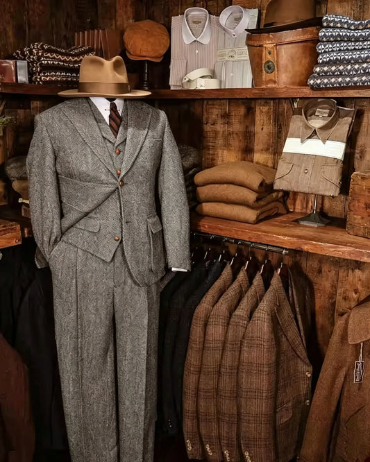 Men's High-quality Plus Size 7XL-XS 3-piece Suit (suit+vest+pants) British Style Vintage Fashion Slim Fit Herringbone Tuxedo