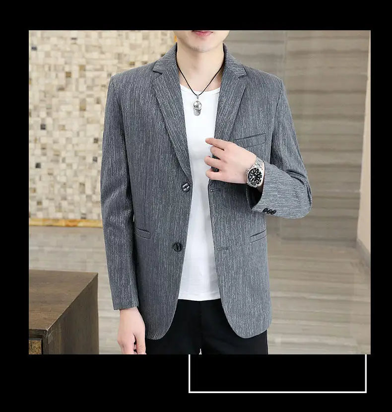 Blazer Men's Business Gentleman Korean Wedding Fashion Trend, Slim Fit, Breathable, Striped, Versatile, High-end Casual Blazer