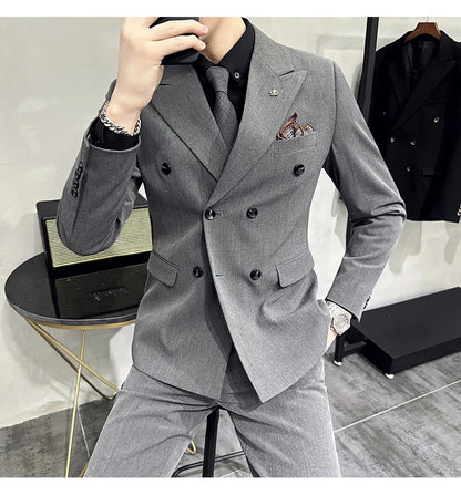 Men's Double-Breasted 2-Piece Suit – Slim Fit, Formal Business & Wedding