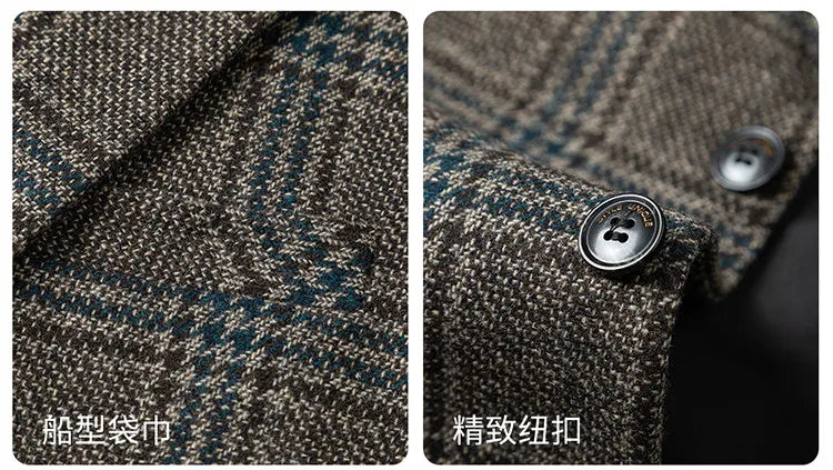 High Quality Retro Fashion 50% Woolen Men's Suit Jacket Autumn Winter Thicken Warm Business Slim Casual Wedding Coats Tailcoat