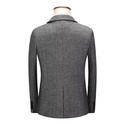 XS-6XL Blue/Gray Men's Herringbone Tweed Blazer Notch Lapel Two Buttons Tuxedo Jacket Woolen Suit Daily Office One Piece Coat