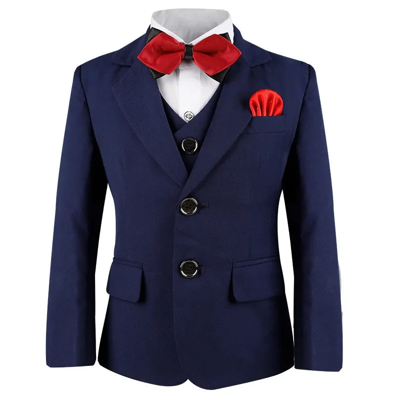 Boys 4Pieces Slim Fit Wedding Birthday Party Outfit Suit Set With Blazer Vest Pants Bowtie Kids Piano Host Performance Costume