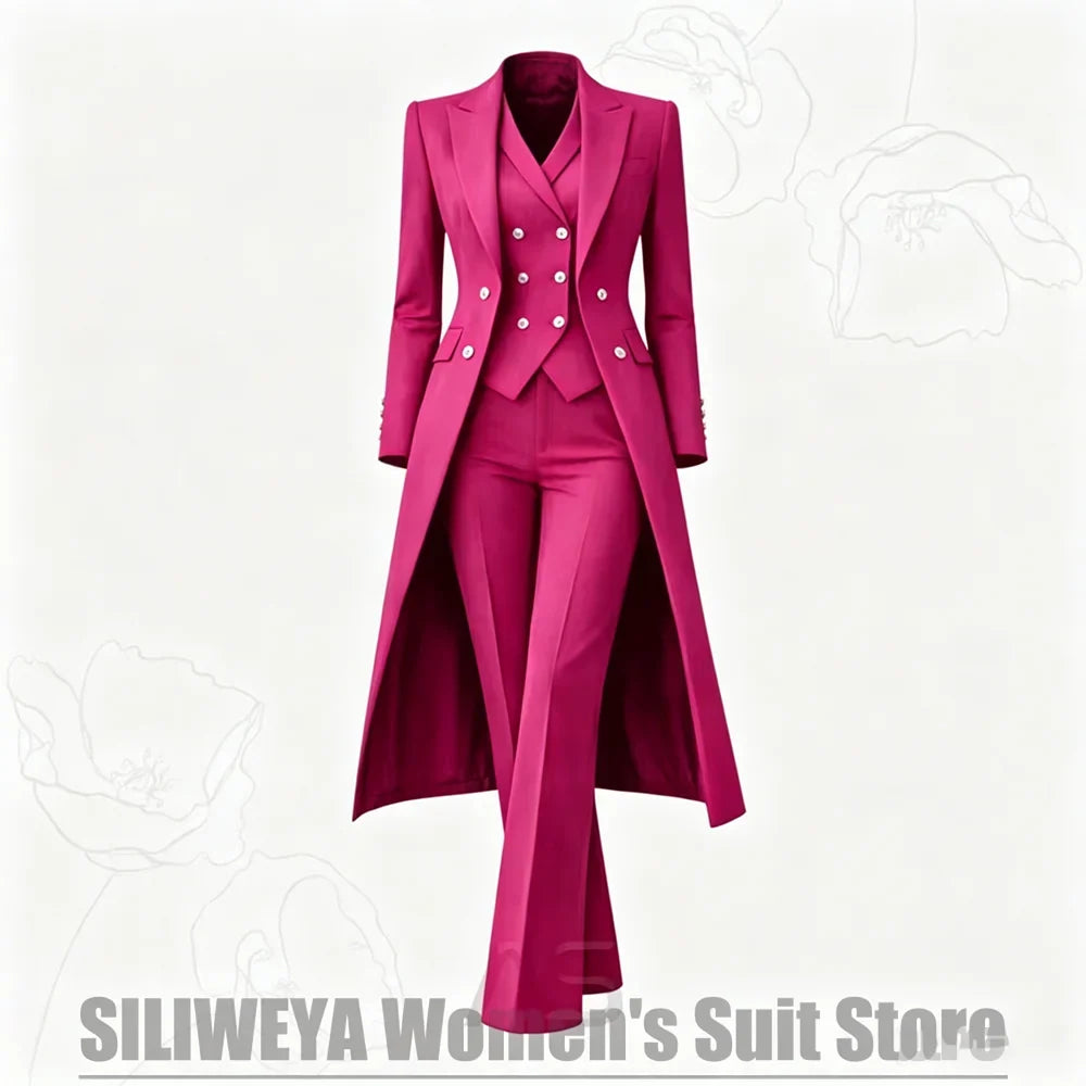 Women's Suit 3 Piece Double Breasted Long Coat Vest Pants Elegant Formal Business Wear Luxury Wedding Party Prom Outfit 2026