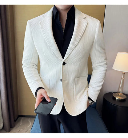 Autumn Winter New Chenille Velvet Suit Jacket Men's Casual Business Fashion Formal Party Coats  Tailcoat Men's Clothing 4XL-M