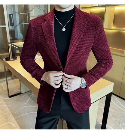 Autumn Winter New Chenille Velvet Suit Jacket Men's Casual Business Fashion Formal Party Coats  Tailcoat Men's Clothing 4XL-M