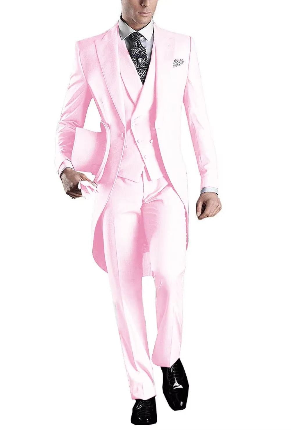 Men's 3-Piece Solid Long Tailcoat Tuxedo Set Formal Wedding Groom Clothing Jacket Pants Vest for Prom Party Fashion Male Suits