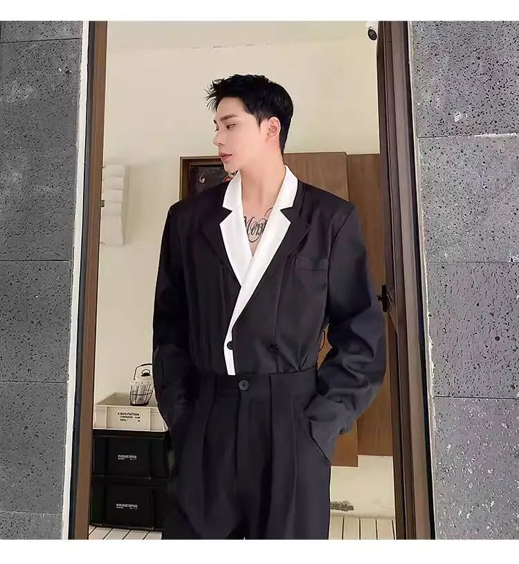 Collar Double 2026 Contrast Spring Layer New Color Casual Blazer Coat Men's Fashion Handsome Elegant Male Clothes JY8406