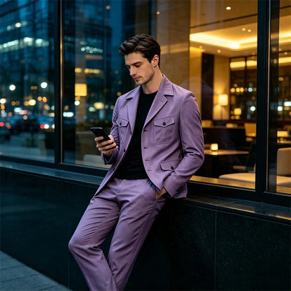 Men's Linen Safari Blazer Four Flap Pockets Slim Soft Jacket Casual Business Coat For Street Outdoor Vacation Party Daily Travel